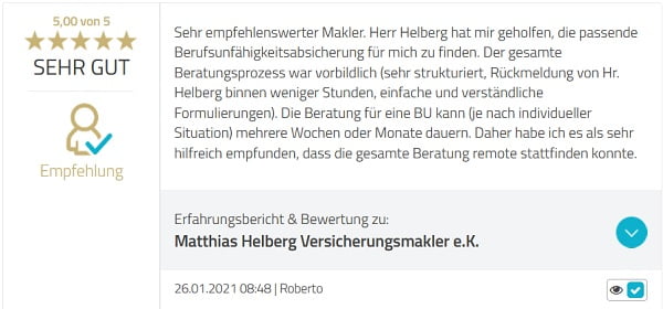Roberto auf ProvenExpert: Helberg ist ein sehr empfehlenswerter Makler.