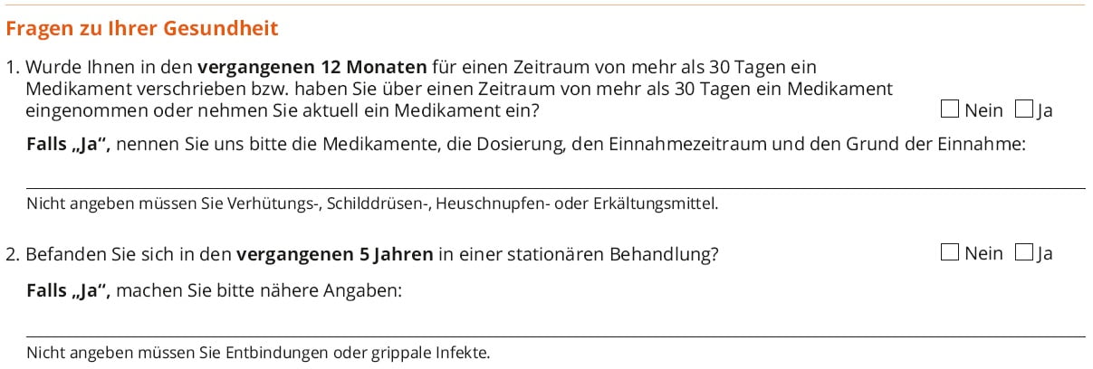 Gesundheitsfragen im Risikolebensversicherung Aktionsantrag bei Baufinanzierung der Dortmunder