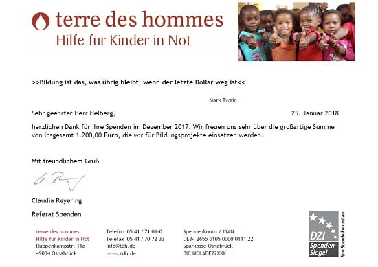 terre des hommes spendenbescheinigung für 11.2017